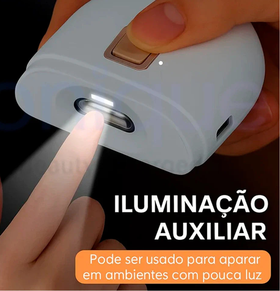 2‑em‑1  Cortador e Polidor Elétrico de Unhas – Recortador Automático com LED, Recarregável & Silencioso