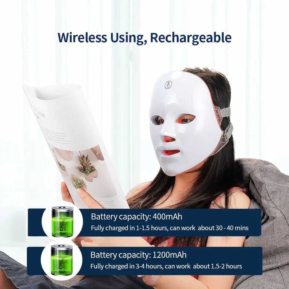 Máscara Facial LED 7 Cores para rejuvenescimento, tratamento antiacne e antirrugas.
