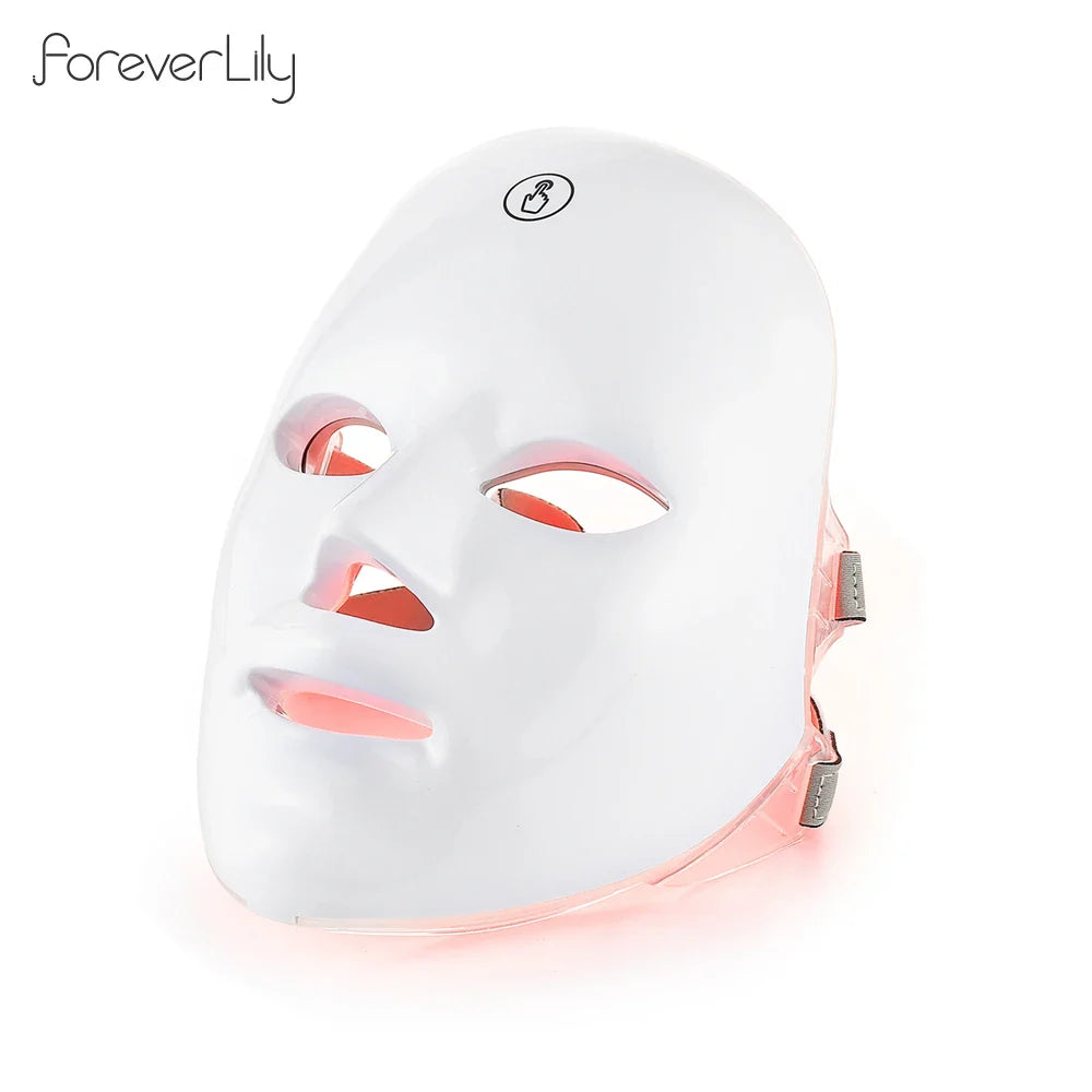 Máscara Facial LED 7 Cores para rejuvenescimento, tratamento antiacne e antirrugas.