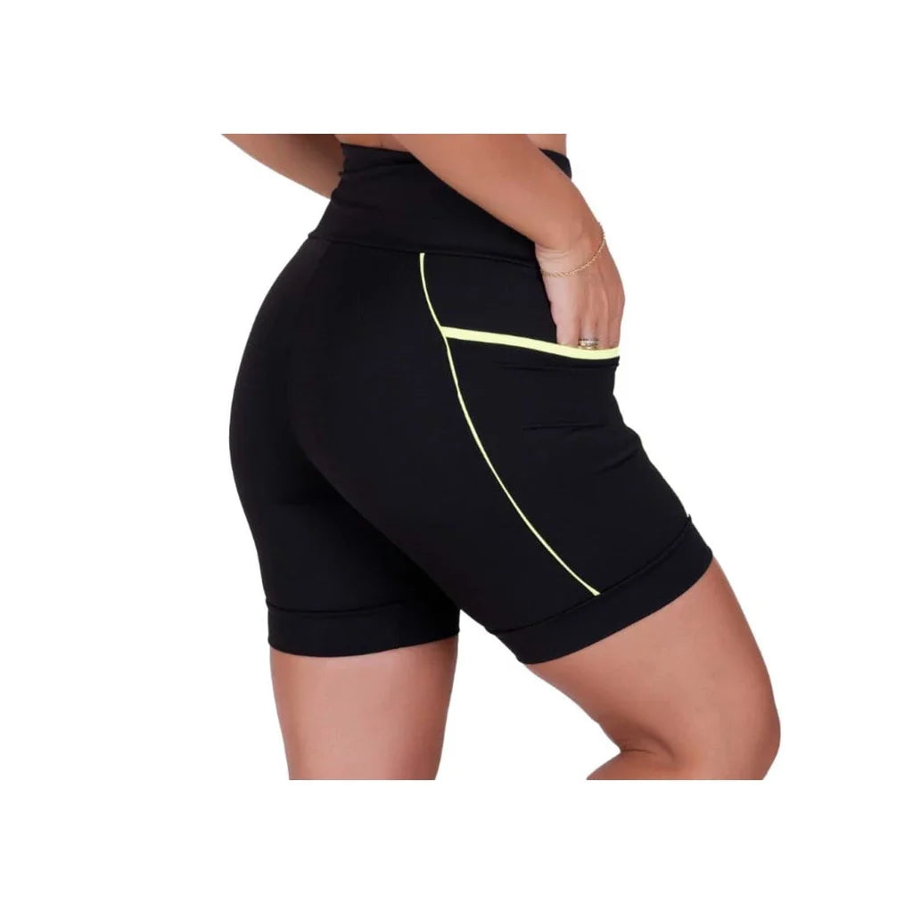 Kit com 3 Shorts Fitness Cós Alto Refletiva de Corrida e Academia de Média Compressão com Bolsos Profundos