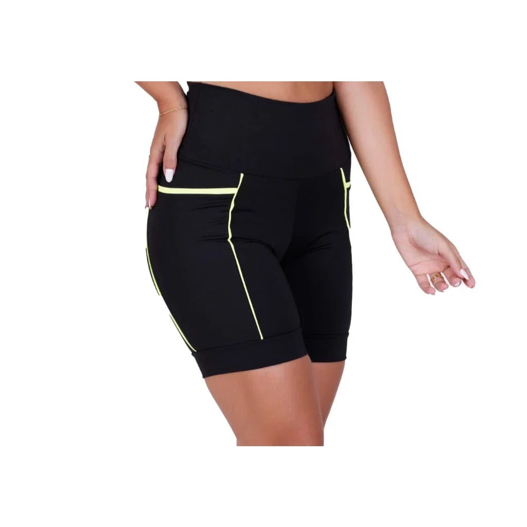 Kit com 3 Shorts Fitness Cós Alto Refletiva de Corrida e Academia de Média Compressão com Bolsos Profundos