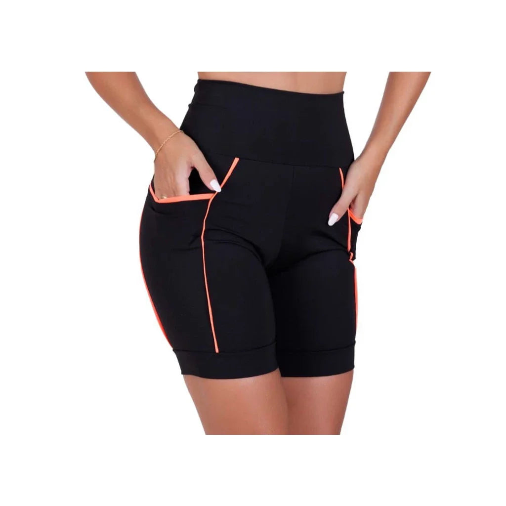 Kit com 3 Shorts Fitness Cós Alto Refletiva de Corrida e Academia de Média Compressão com Bolsos Profundos