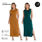 Vestido Midi em Tecido de Algodão Confortável Zero Transparência -COMPRE 1 LEVE 2