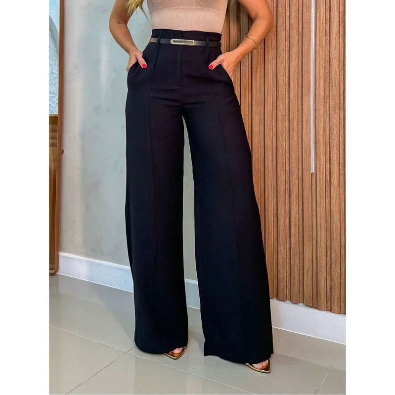 calça feminina alfaiataria pantalona com cinto moda elegante fashion